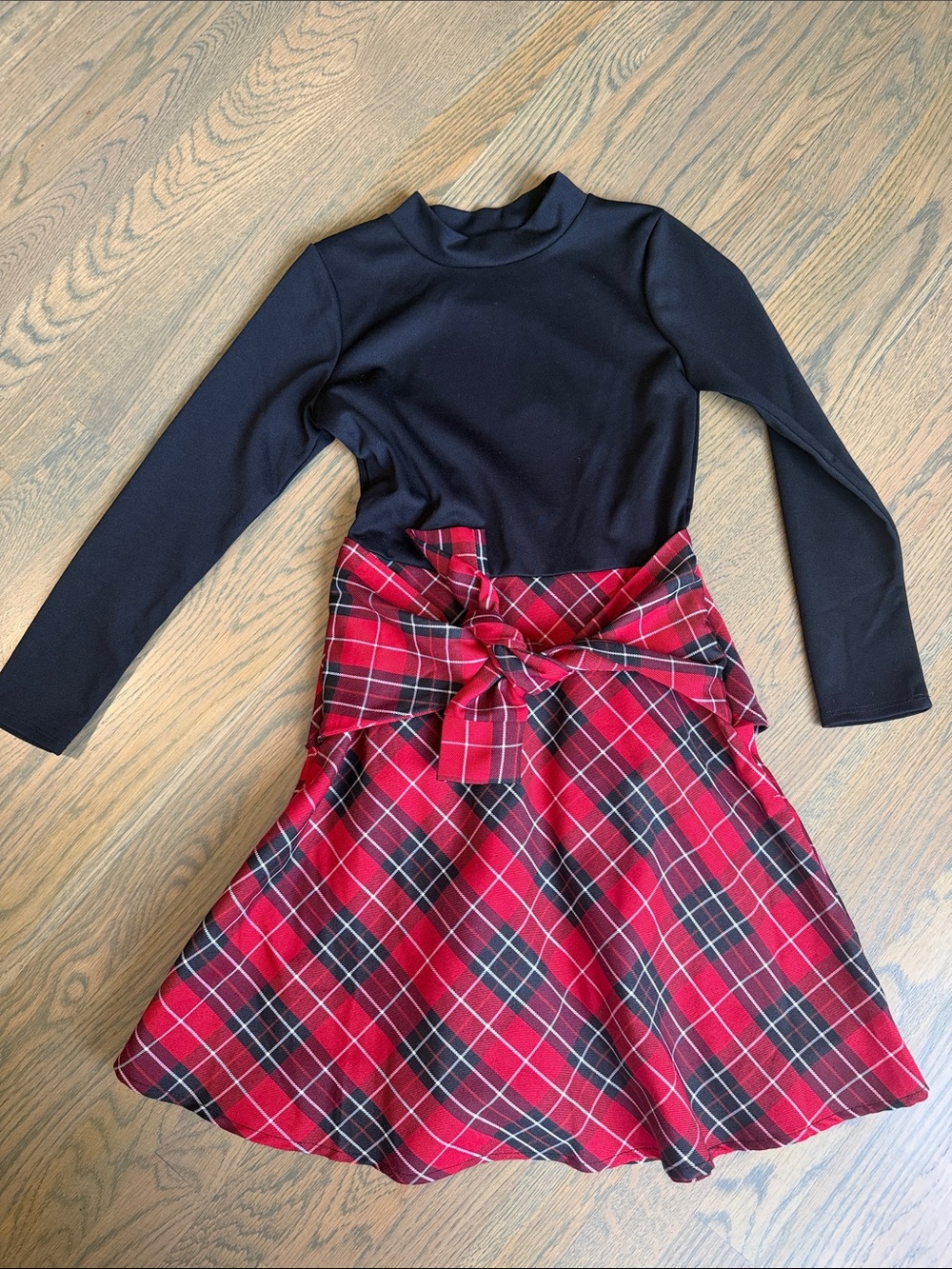 Girls Black Top with Red Plaid Skirt Dress